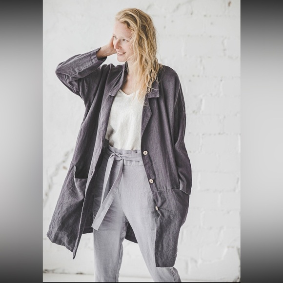 FLAX Linen Coat with pockets Oversized linen blazer - Picture 9 of 10